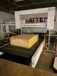 J-4909 EDGE SWEETS DPW 50-88 DUAL WIRE FOAM CUTTING MACHINE CNC, YEAR 2009 84 INCHES WIDE X 10 FEET LONG X 51 INCH TALL BUN WITH FULLY AUTOMATIC CNC CONTROLS, VERTICAL WIRE AND HORIZONTAL WIRE